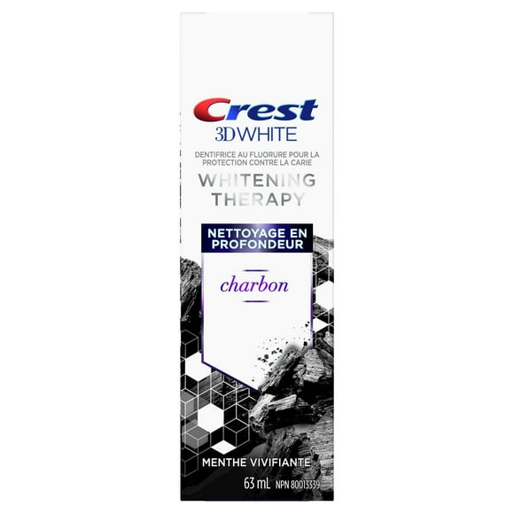 Crest 3D White Whitening Therapy Charcoal Deep Clean Fluoride Toothpaste, Invigorating Mint, 63 mL
