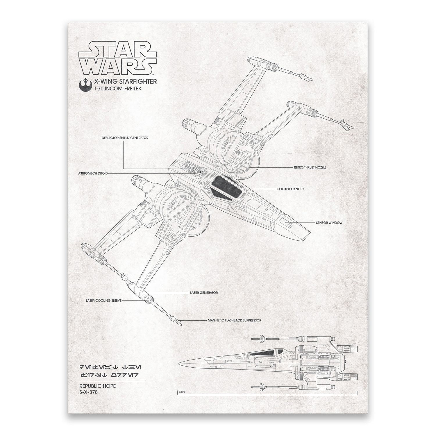 Artissimo Designs Star Wars X Wing Blueprint Printed Canvas | Walmart ...