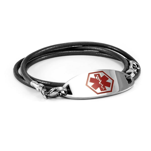 MedicEngraved - Bracelets en cuir contiennent l'identité médicale en acier inoxydé de couleur rouge et pour les femmes