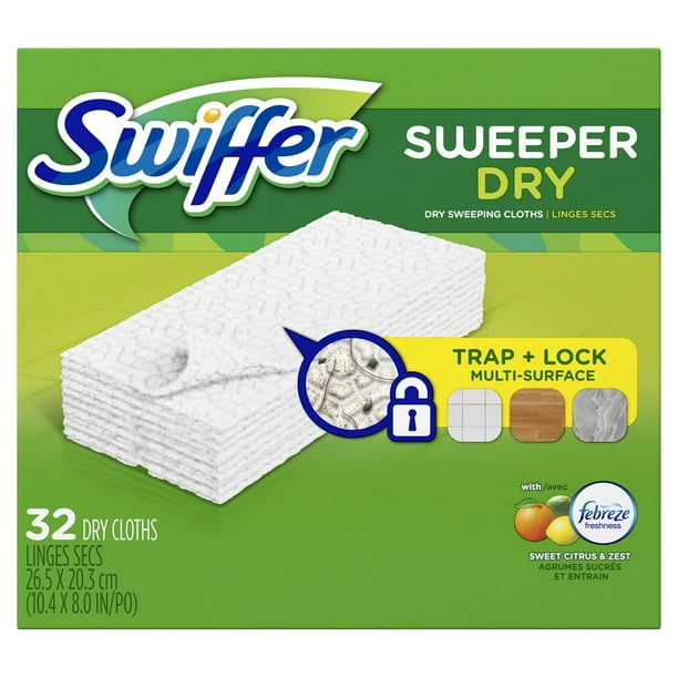 Recharges de coussins secs multi-surfaces Swiffer Sweeper pour balai Dusters, parfum Agrumes sucrés et entrain
