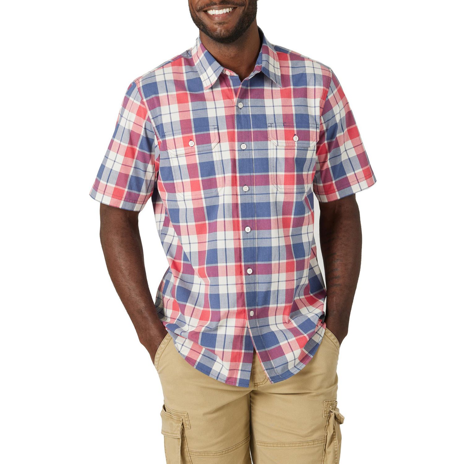 wrangler short sleeve plaid shirts