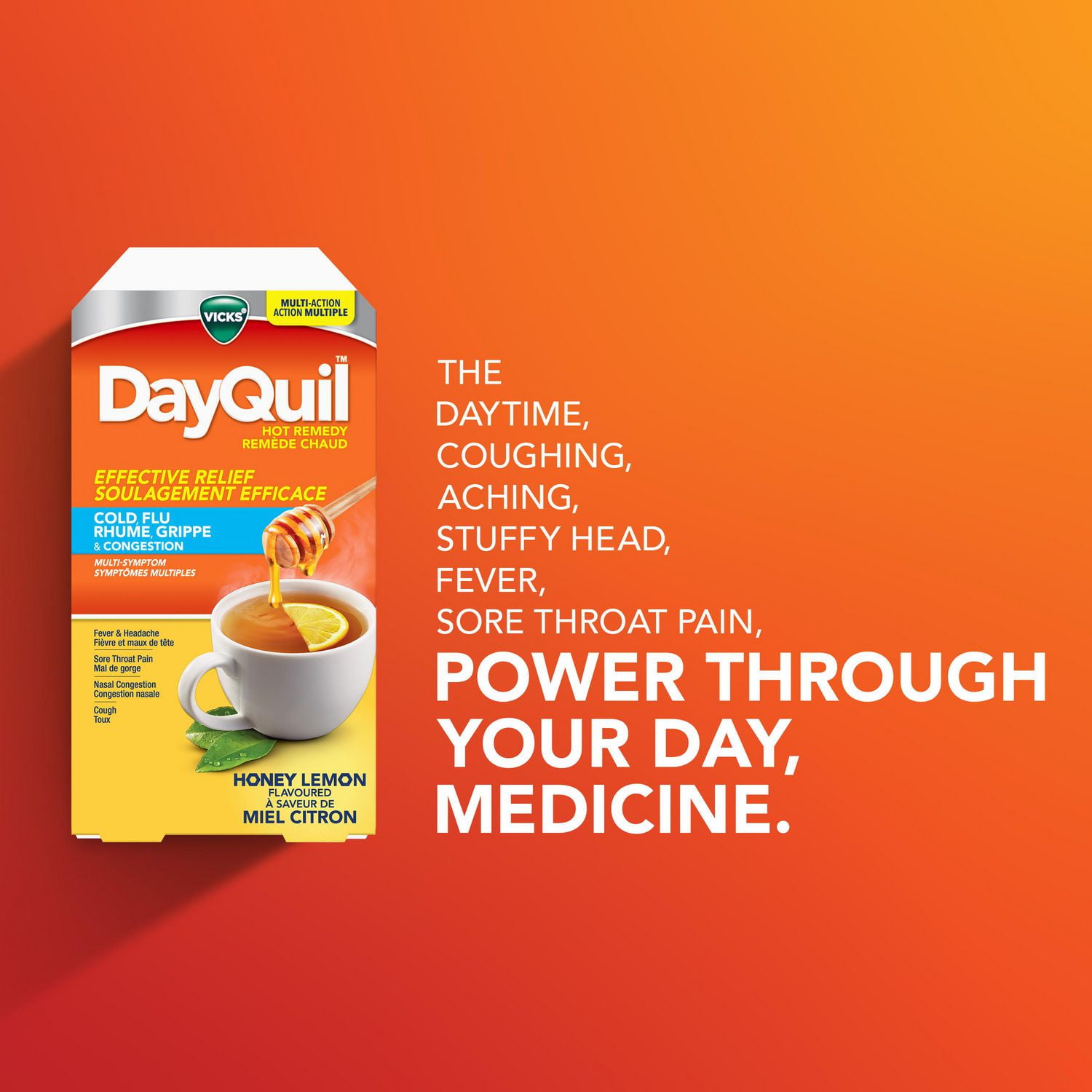 DayQuil and NyQuil Convenience Pack Hot Remedy Cold, Flu & Congestion Medicine, Daytime & Nighttime, Relief for Fever & Headache, Sore Throat Pain, Nasal Congestion, Cough, Multi-Action, Honey Lemon Flavoured, 16 Powder Packets, 16CT