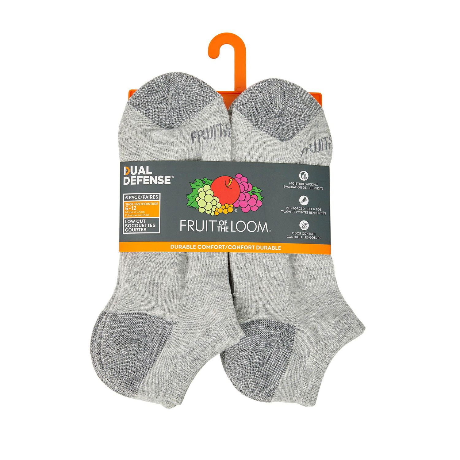 Fruit of the Loom Men's Dual Defense Low Cut Socks 6 Pairs, Men's Low Cut Socks 6 Pairs