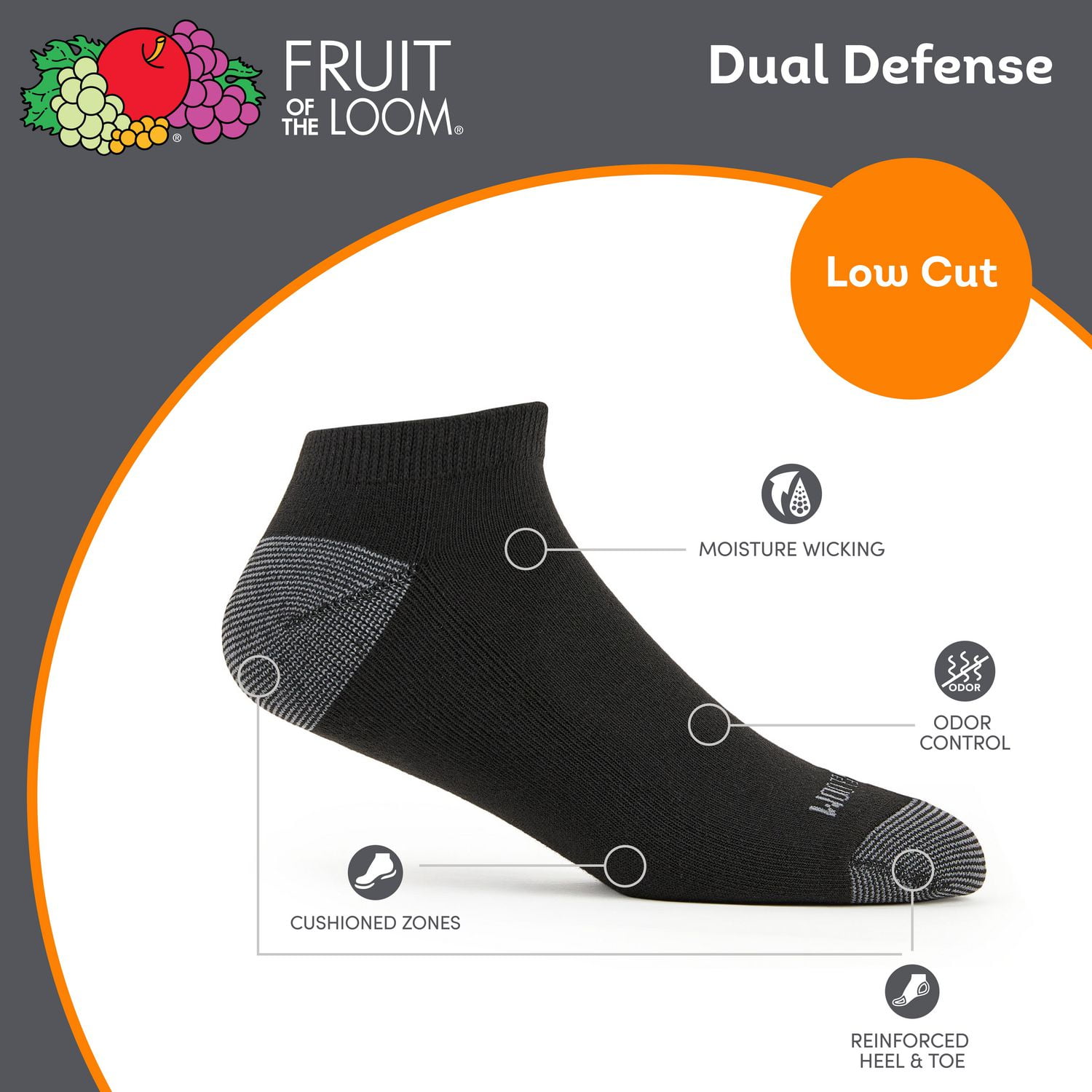Fruit of the Loom Men's Dual Defense Low Cut Socks 6 Pairs
