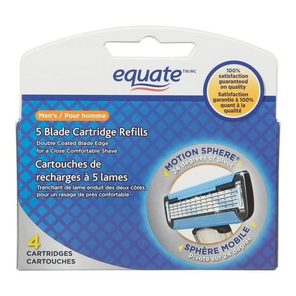 Equate 5 Blade Razor Refills for Men, 4 Razor Refills