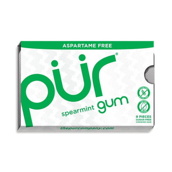 PUR Gum Sugar Free Chewing Gum with Xylitol - Natural Spearmint Flavour - 9 Pieces (Pack of 1), 9 Pieces per Blister Pack