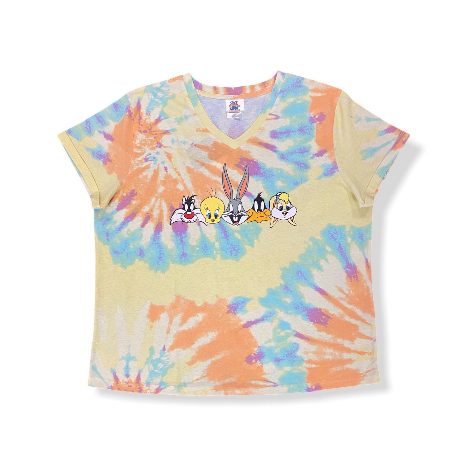 Looney Toons T-shirt à manches roulées à col en V pour femme grande taille