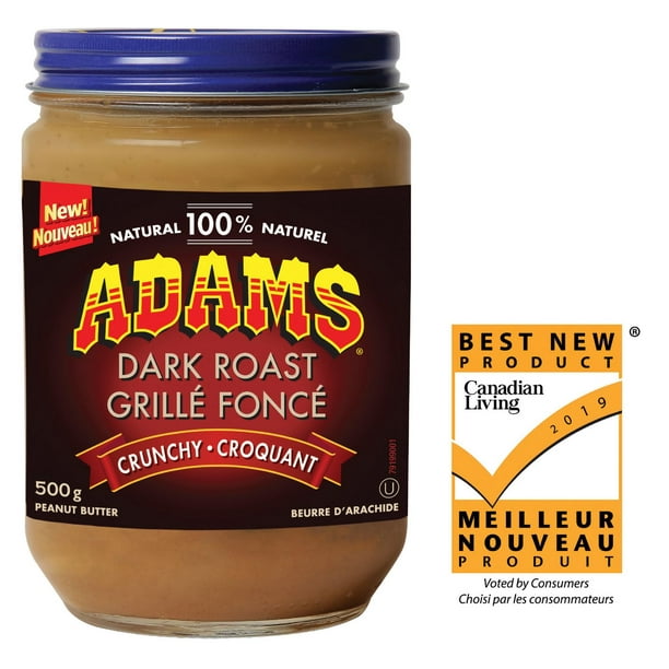Adams beurre d'arachide 100 % naturel Grillé foncé croquant 500g 500 g