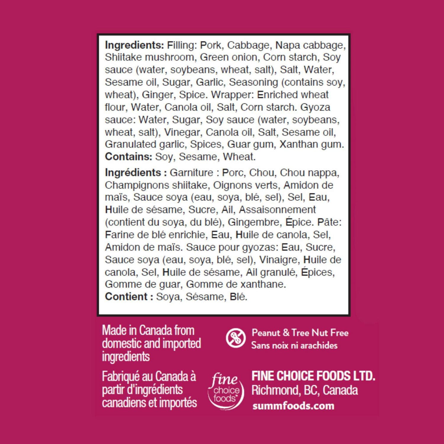 SUMM! Pork & Shiitake Gyoza Dumplings, 10 pieces gyoza with 1 package of sauce, 250g