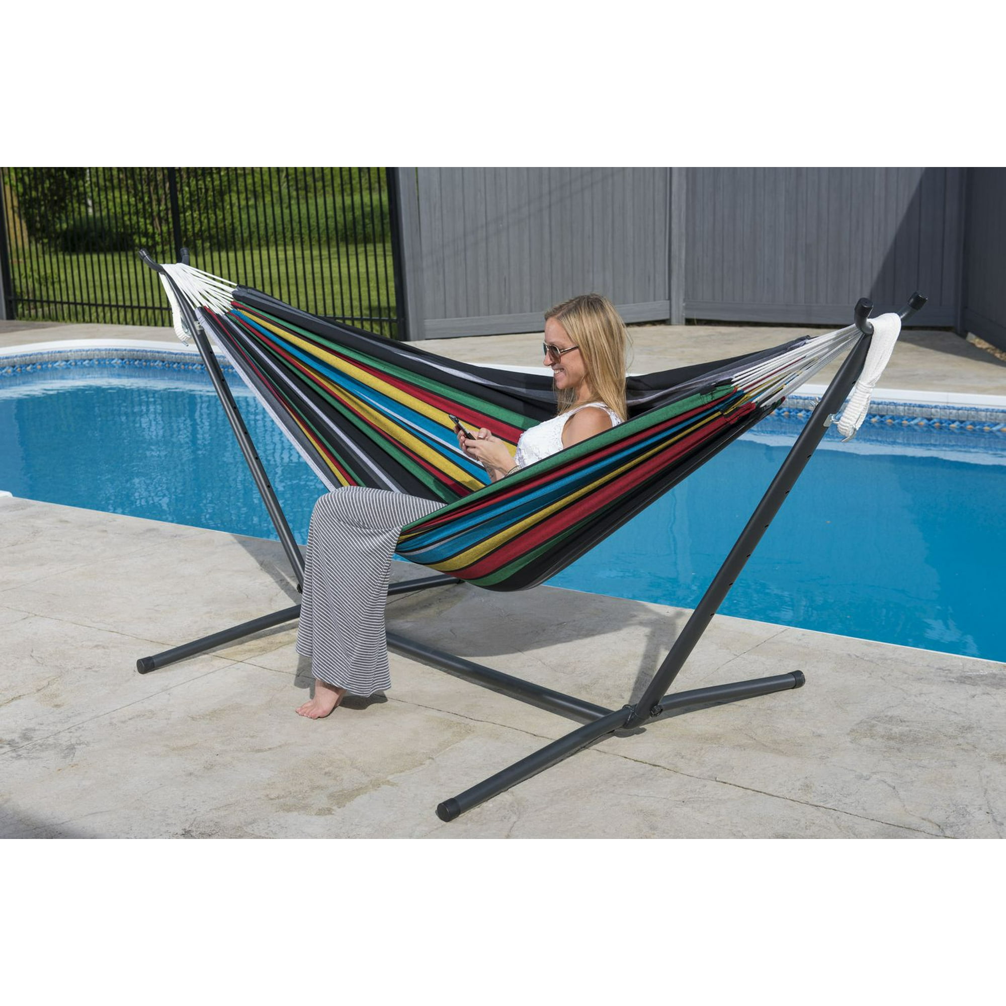 Vivere Cotton Double Hammock with 9' Stand 