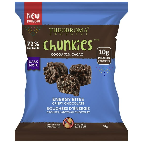 72% DARK ENERGY BITES CRISPY CHOCOLATE CHUNKIES, Dark chocolate/steamed milk energy bites