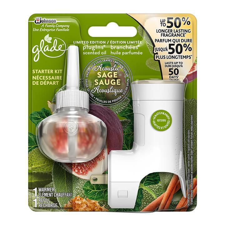 Glade PlugIns Scented Oil Warmer and Acoustic Sage Refill Starter Kit