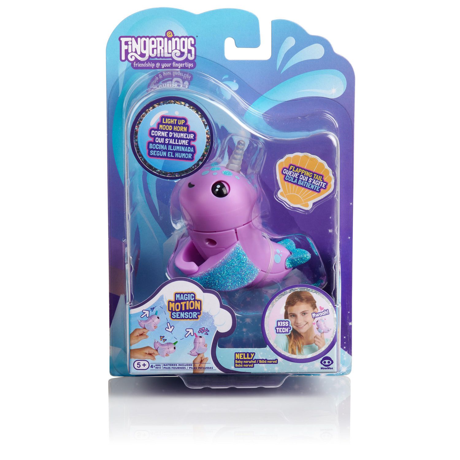 Fingerlings Baby Narwhal Nelly The Light Up Mood Unicorn by WowWee Kids Toy Rare 