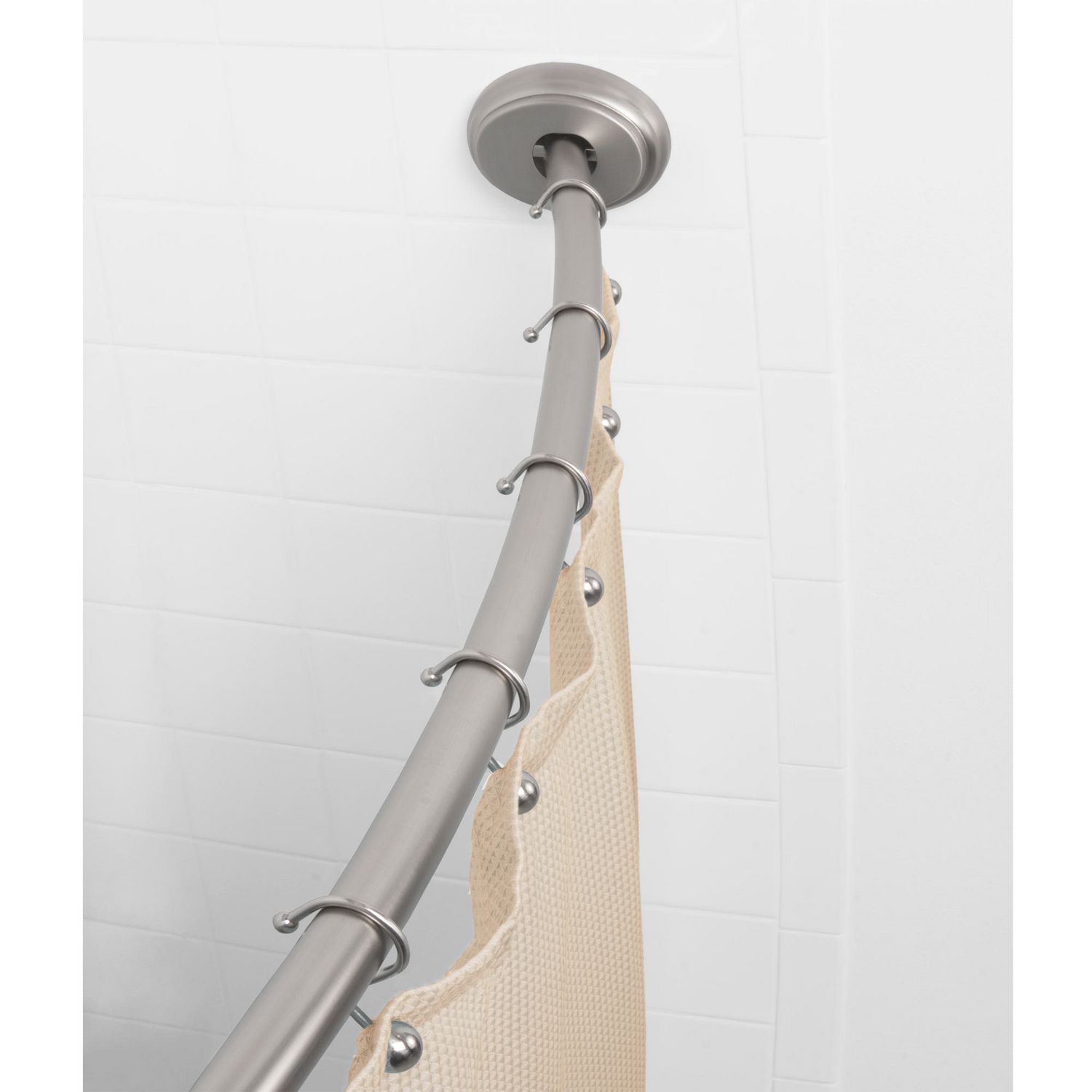 Mainstays Smart Rods Adjustable Curved Shower Rod, Brushed Nickel