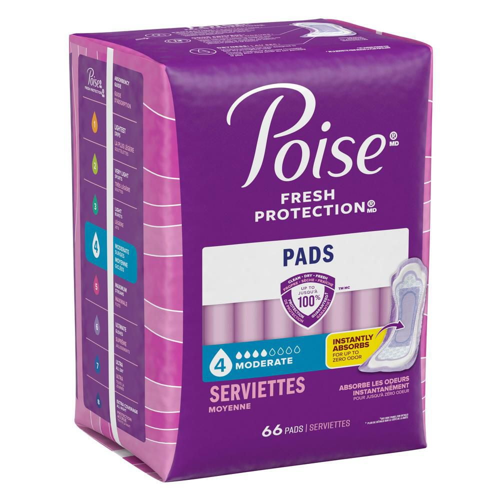 Serviettes d’incontinence Poise pour femmes, degré d’absorption 4, absorption moyenne