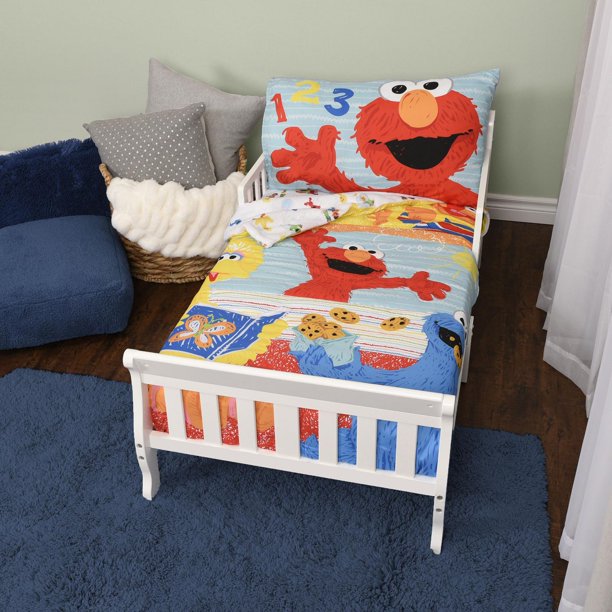 Sesame Street 3 Piece Toddler Bedding Set with Reversible Comforter