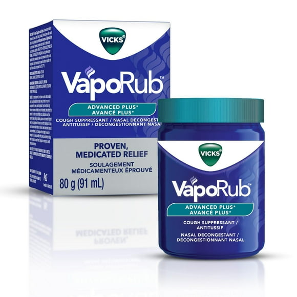 Vicks VapoRub Advanced Plus, Nasal Decongestant, Cough Suppressant, Medicated Vicks Vapours, Chest Rub Ointment, 80G
