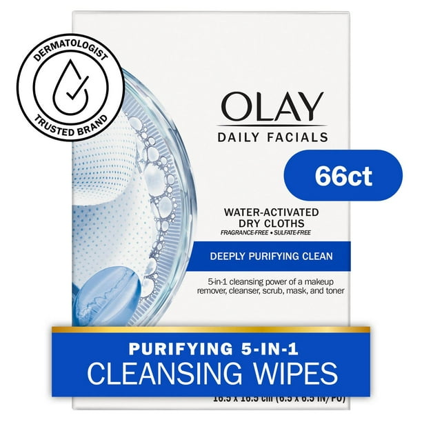 Lingettes nettoyantes quotidiennes pour le visage Olay, pour un nettoyage purifiant en profondeur, démaquillant 66 unités