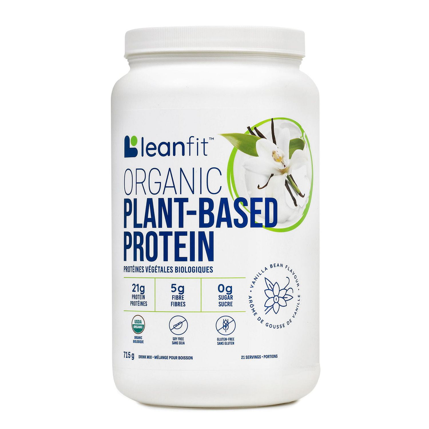 LEANFIT LEANFIT ORGANIC PLANT-BASED PROTEIN™ Vanilla 715g - Organic Plant Protein Powder, 21g Protein Per Serving, Vegan, Gluten-Free, Soy-Free, Non-GMO, Sugar-Free, Complete Amino Acid Profile