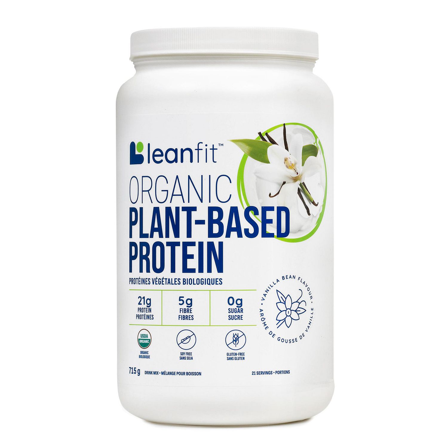 LEANFIT ORGANIC PLANT-BASED PROTEIN™ Vanilla 715g - Organic Plant Protein Powder, 21g Protein Per Serving, Vegan, Gluten-Free, Soy-Free, Non-GMO, Sugar-Free, Complete Amino Acid Profile