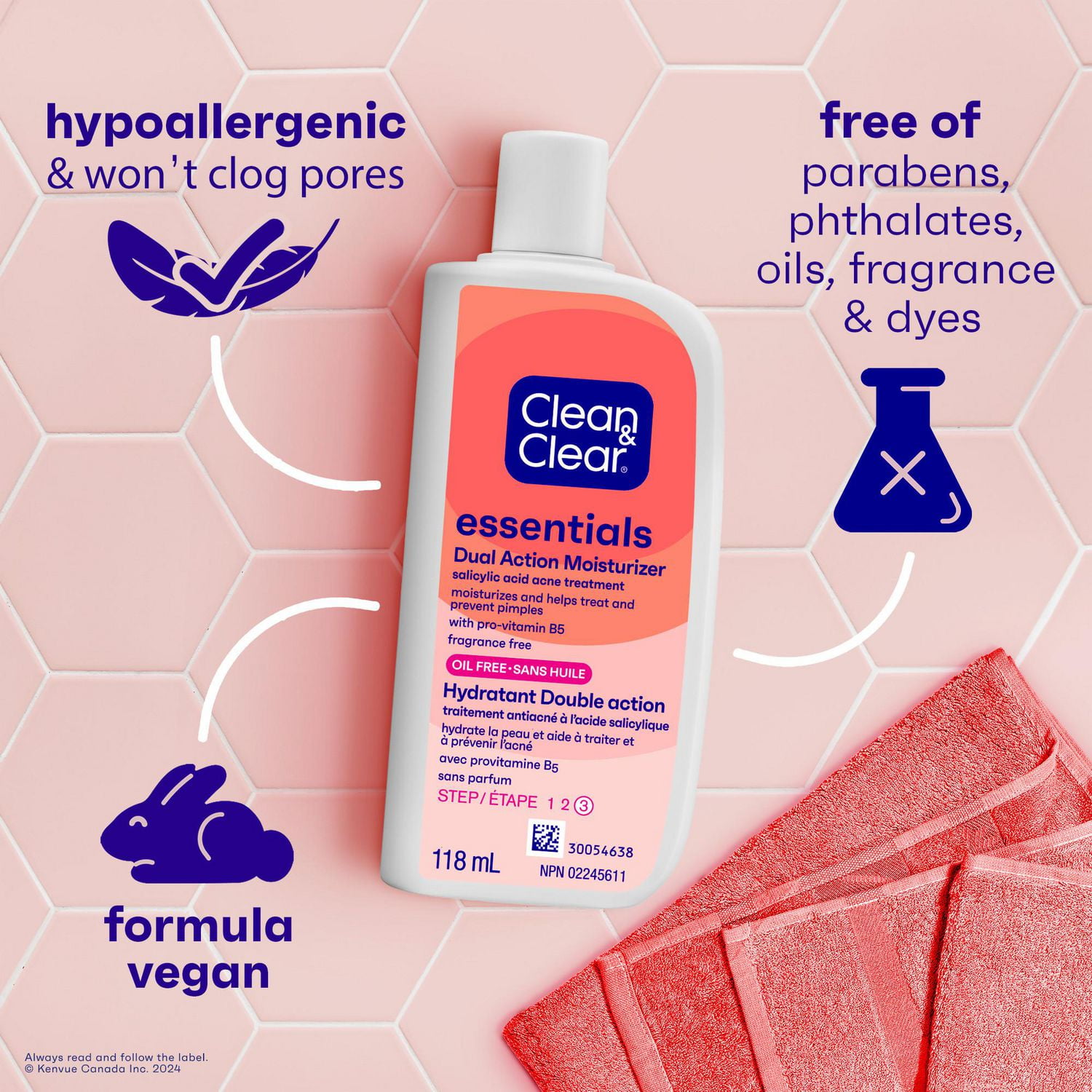 Clean & Clear Essentials Dual Action Moisturizer, Oil-Free, Salicylic Acid Acne Treatment with Pro-Vitamin B5 Moisturizes While Helping to Treat Acne & Prevent Pimples, 118 mL