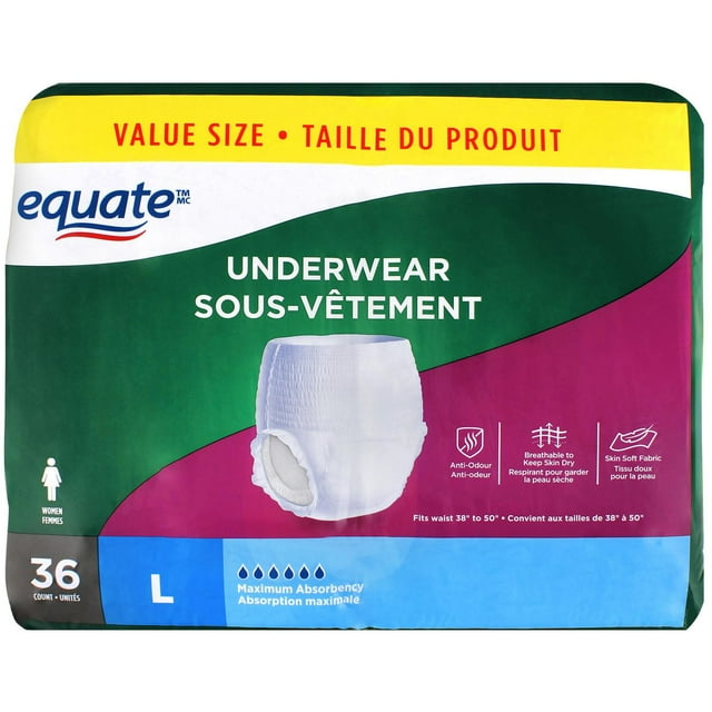 Equate Women’s Maximum Absorbency Protective Incontinence Underwear, Large