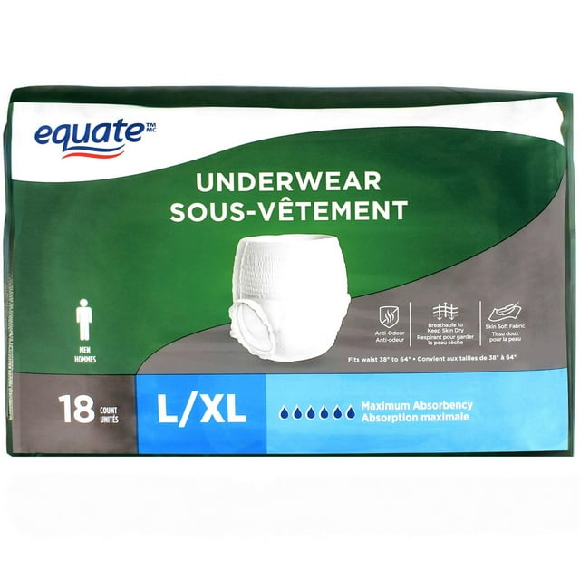 Equate Men’s Maximum Absorbency Protective Incontinence Underwear, Large/Extra-Large