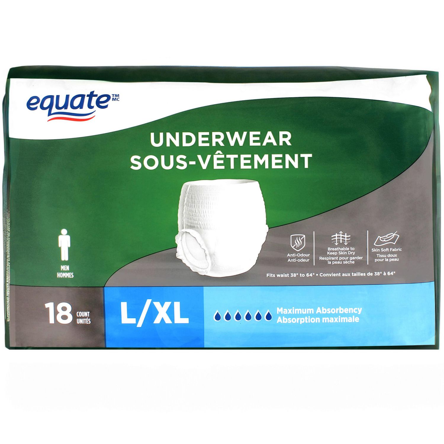 Equate Men’s Maximum Absorbency Protective Incontinence Underwear, Large/Extra-Large