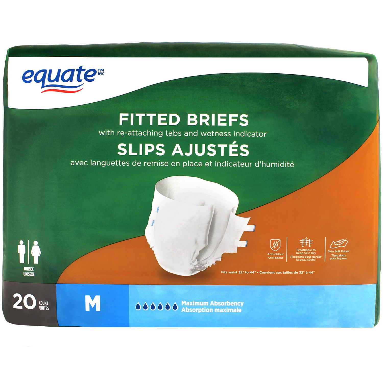 Equate Unisex Maximum Absorbency Fitted Incontinence Underwear, Medium