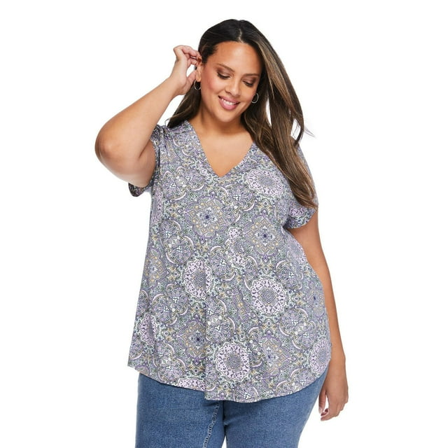 Lane Bryant Women's Plus Printed Pleated Top