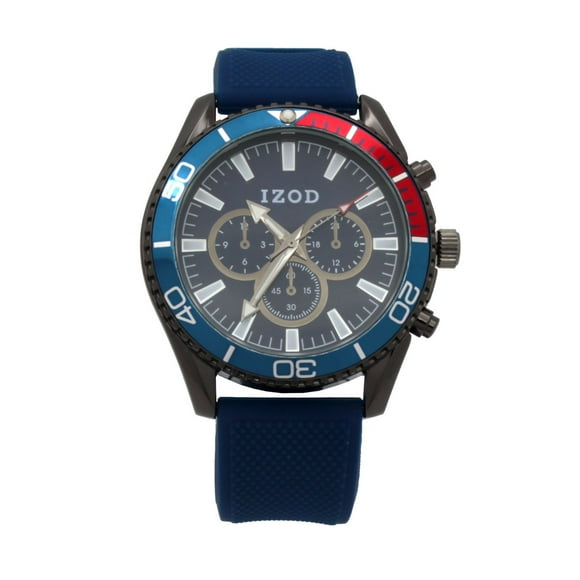 Montre analogique Izod facile à lire à bracelet en caoutchouc bleu