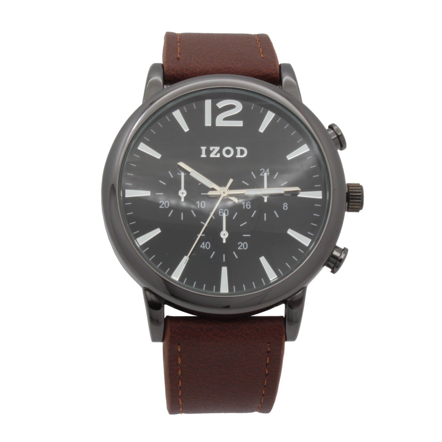 Izod Easy Read Analog Brown Leather Strap Watch