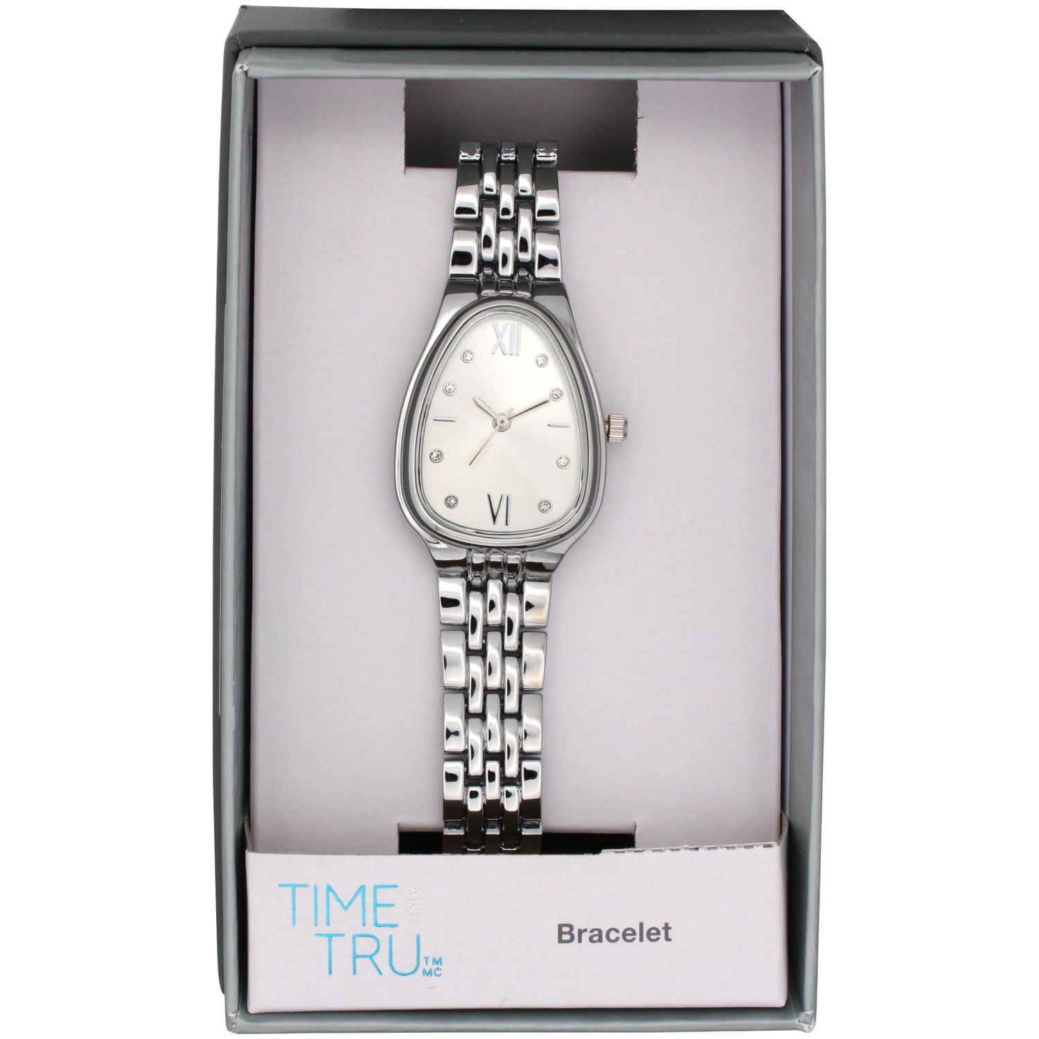 Montre habillée pour femme en métal argenté – Boîtier tonneau argenté et bracelet assorti