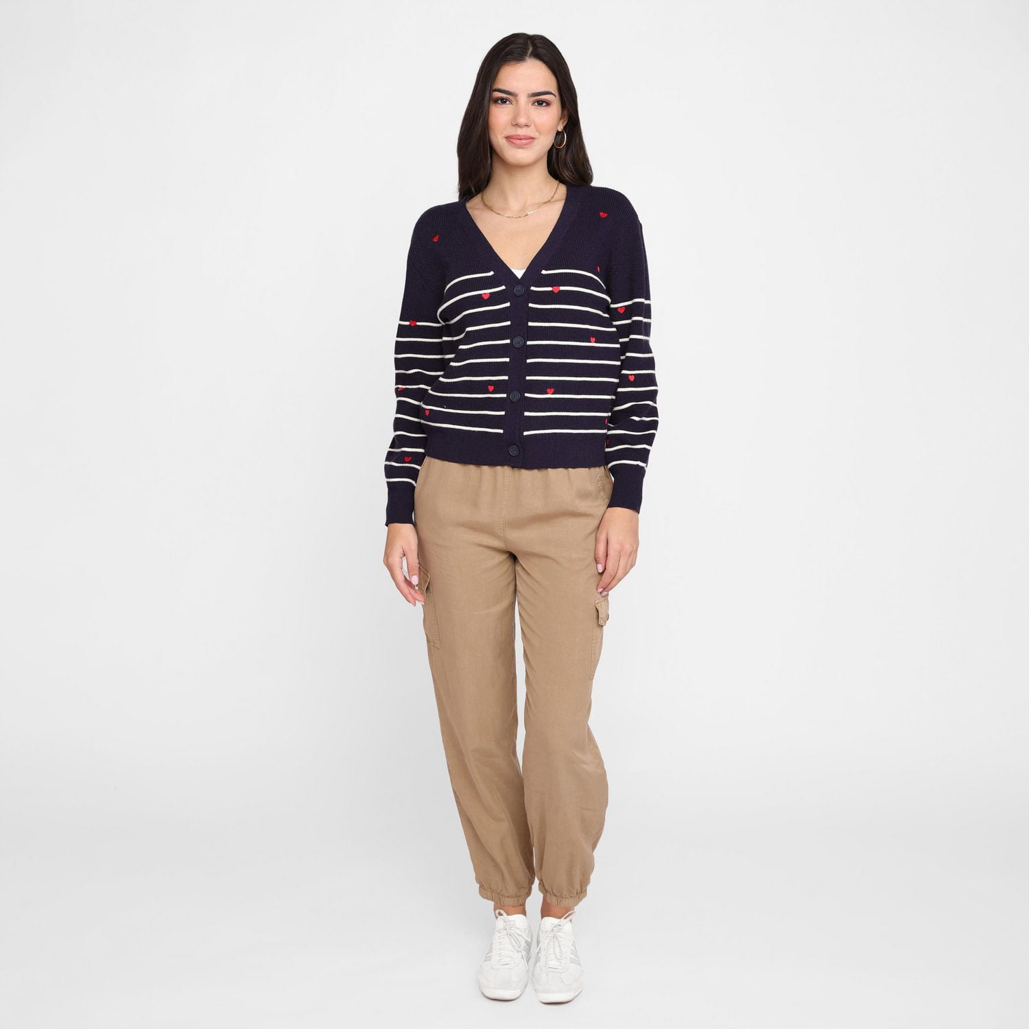 Devoted cardigan à manches longues rayé avec détails en forme de cœur