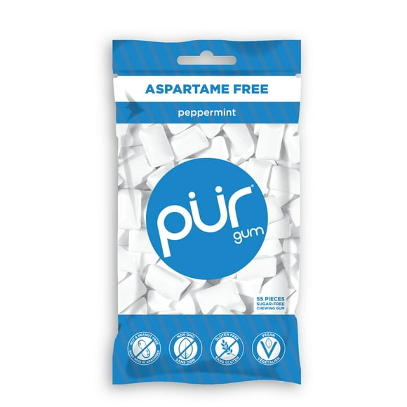 PUR Gum Sugar Free Chewing Gum with Xylitol - Natural Peppermint Flavour - 55 Pieces (Pack of 1), 55 Piece per Gum Bag