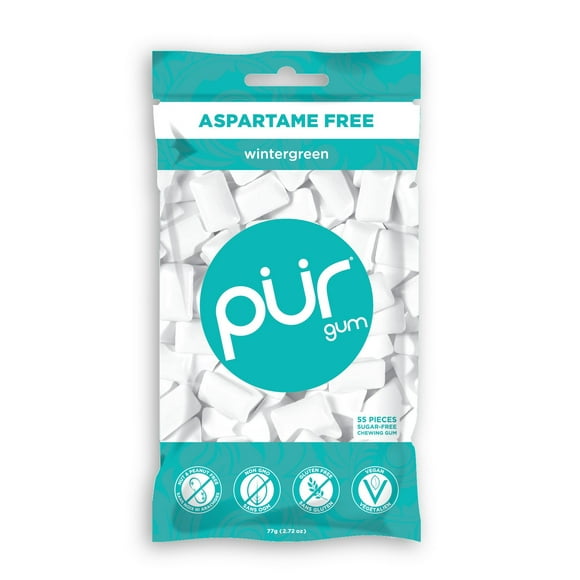 PUR Gum Sugar Free Chewing Gum with Xylitol - Natural Wintergreen Flavour - 55 Pieces (Pack of 1), 55 Piece per Gum Bag