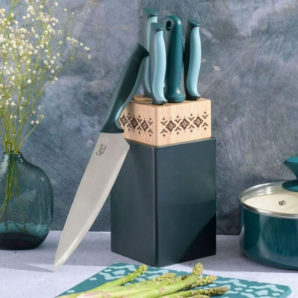 Tia Mowry 7 Piece Cutlery Set with Block, Grey