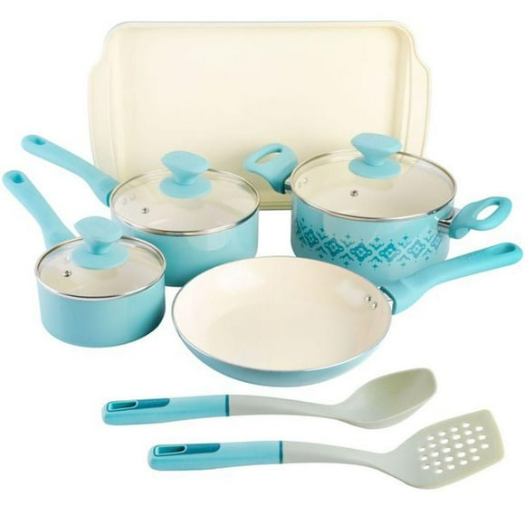 Tia Mowry 10 Piece Ceramic Nonstick Cookware Set, Mint