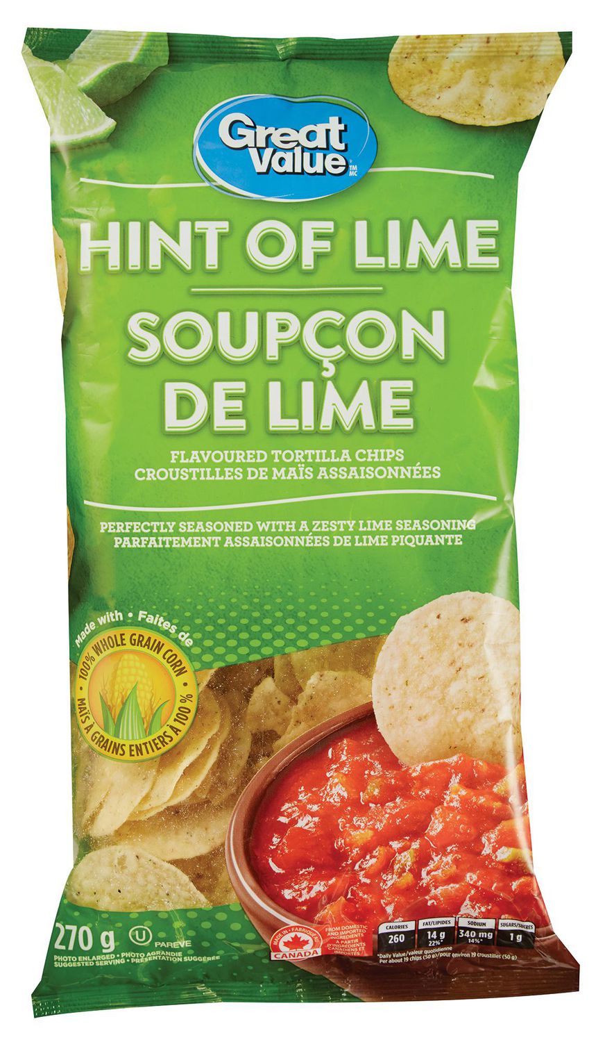 Great Value Hint of Lime Flavoured Tortilla Chips Walmart Canada