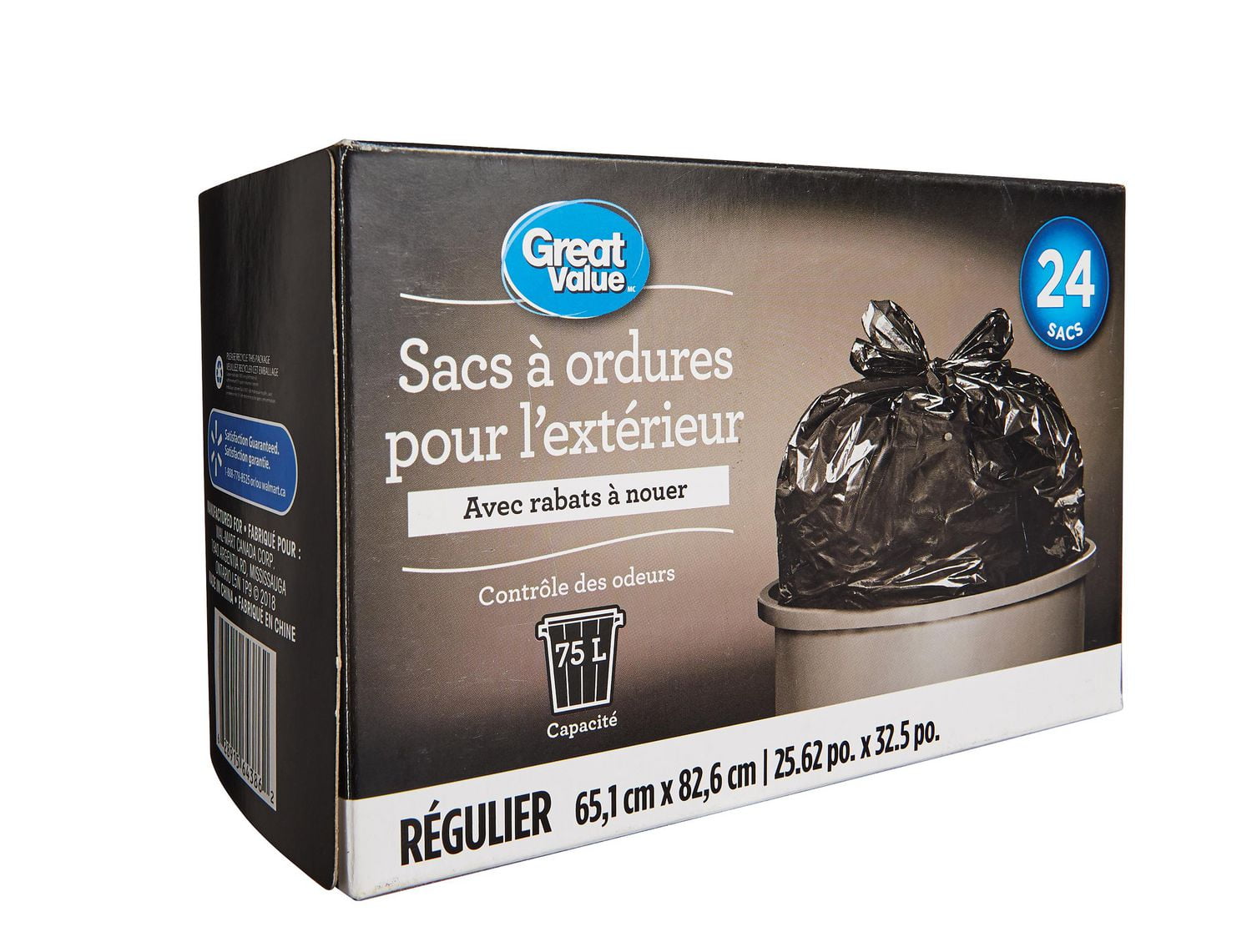 Sacs à ordures Great Value avec rabats à nouer pour l'extérieur