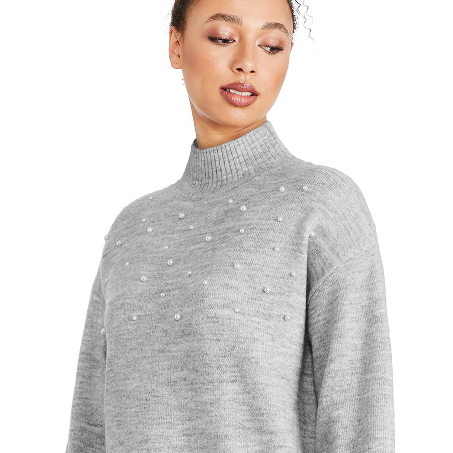 George Women's Faux Pearl Mock Neckline Sweater 