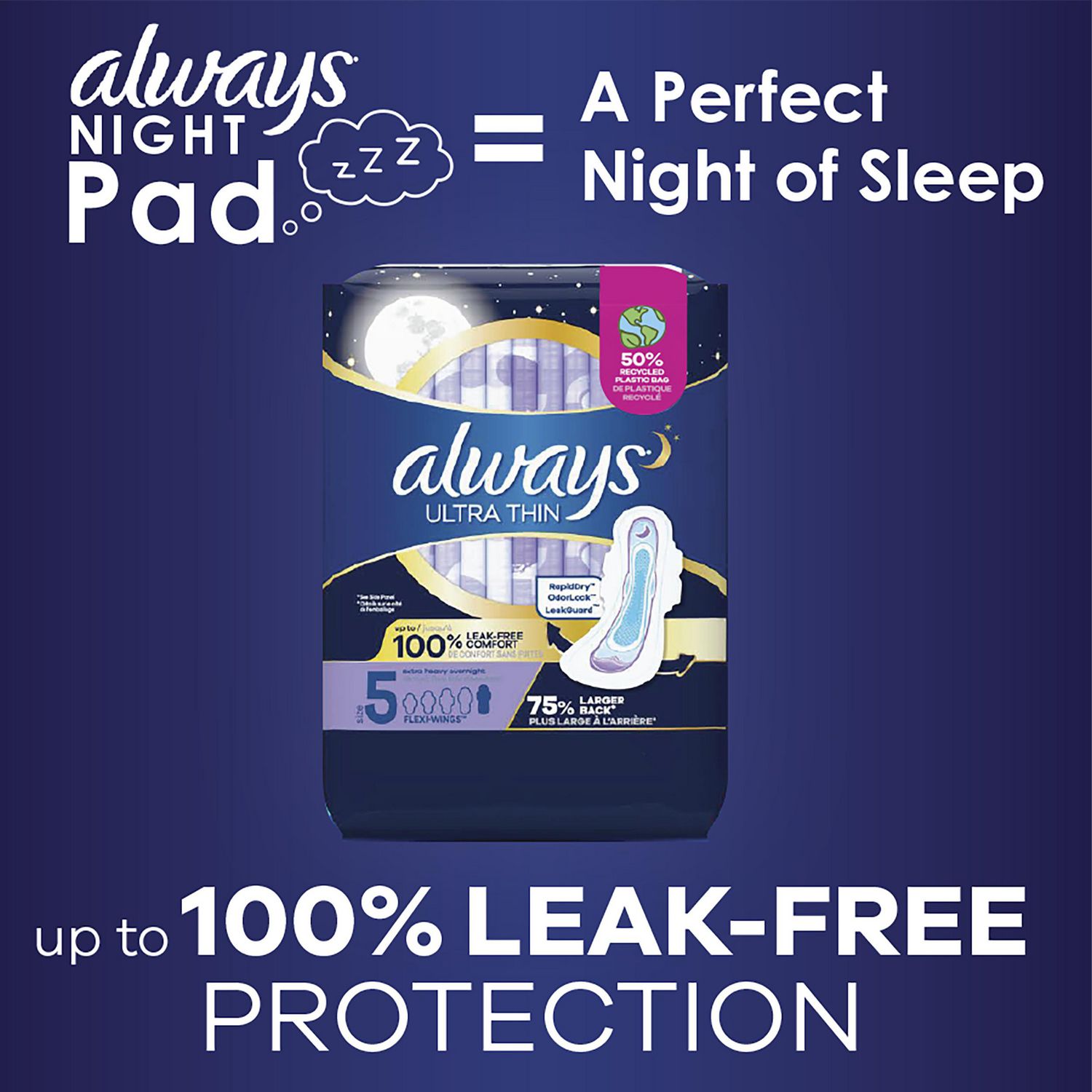 Ultra Thin Unscented Overnight Pads with Wings Extra Heavy Flow Size 5