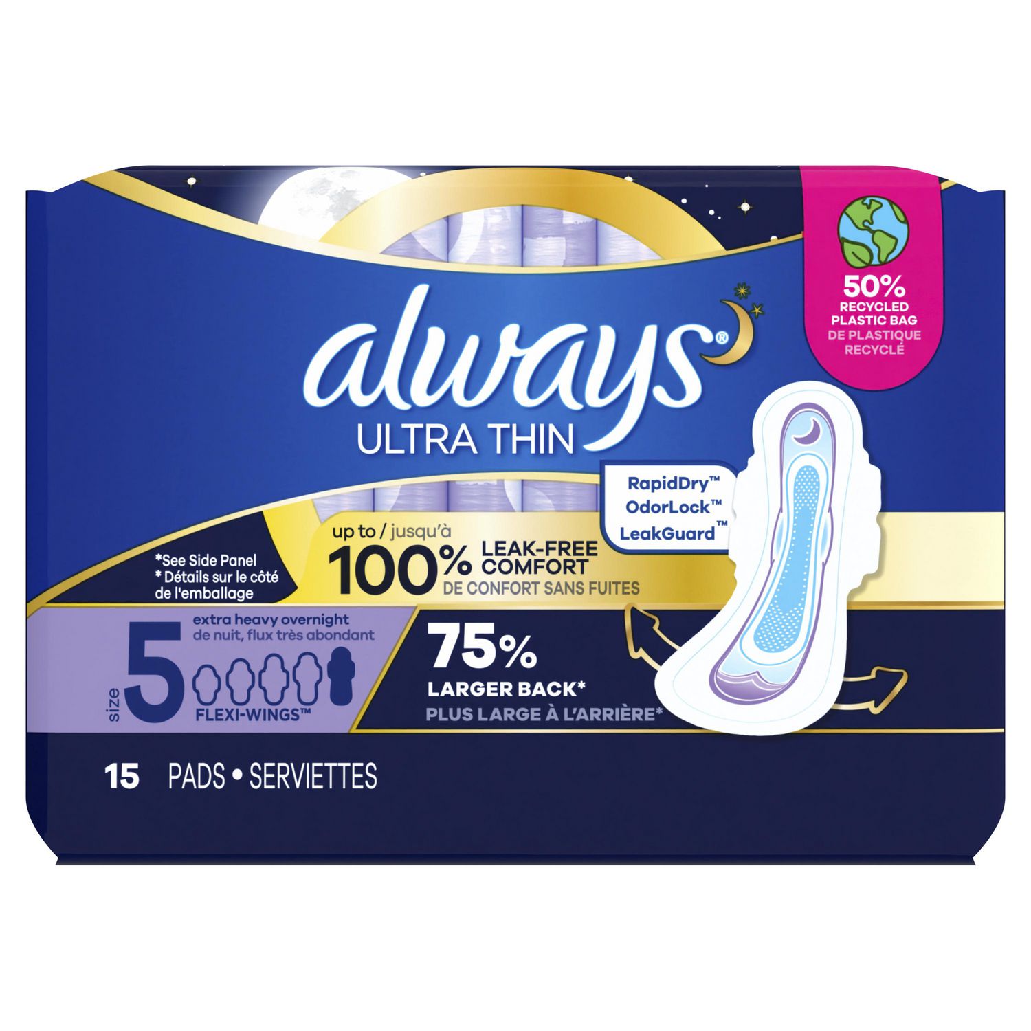 Always Ultra Thin Overnight Pads with Wings, Size 5, Extra Heavy Overnight  Absorbency, 34 Count 