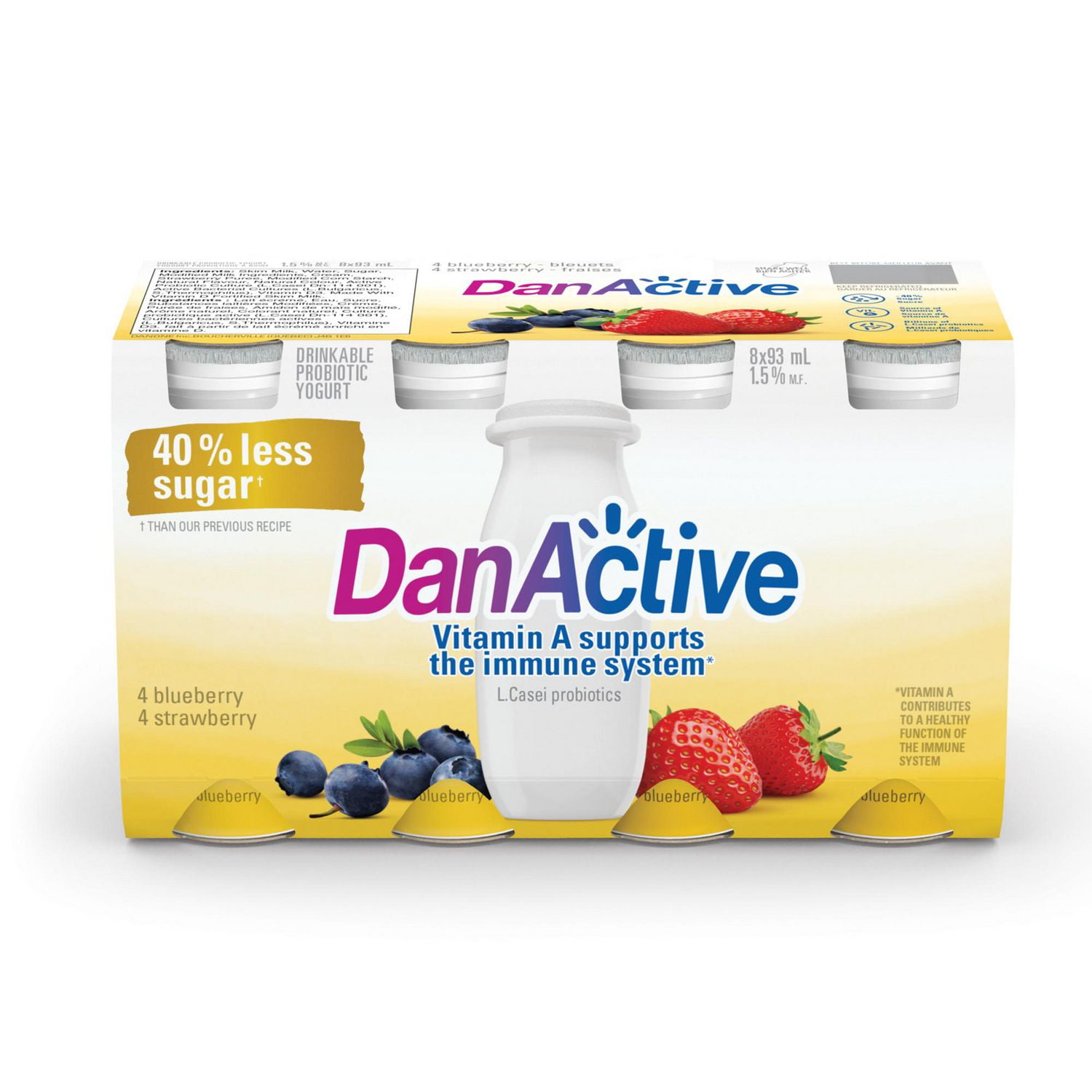 Danone DanActive Yogurt Drink, Strawberry/Blueberry Flavour, 93ml (Pack