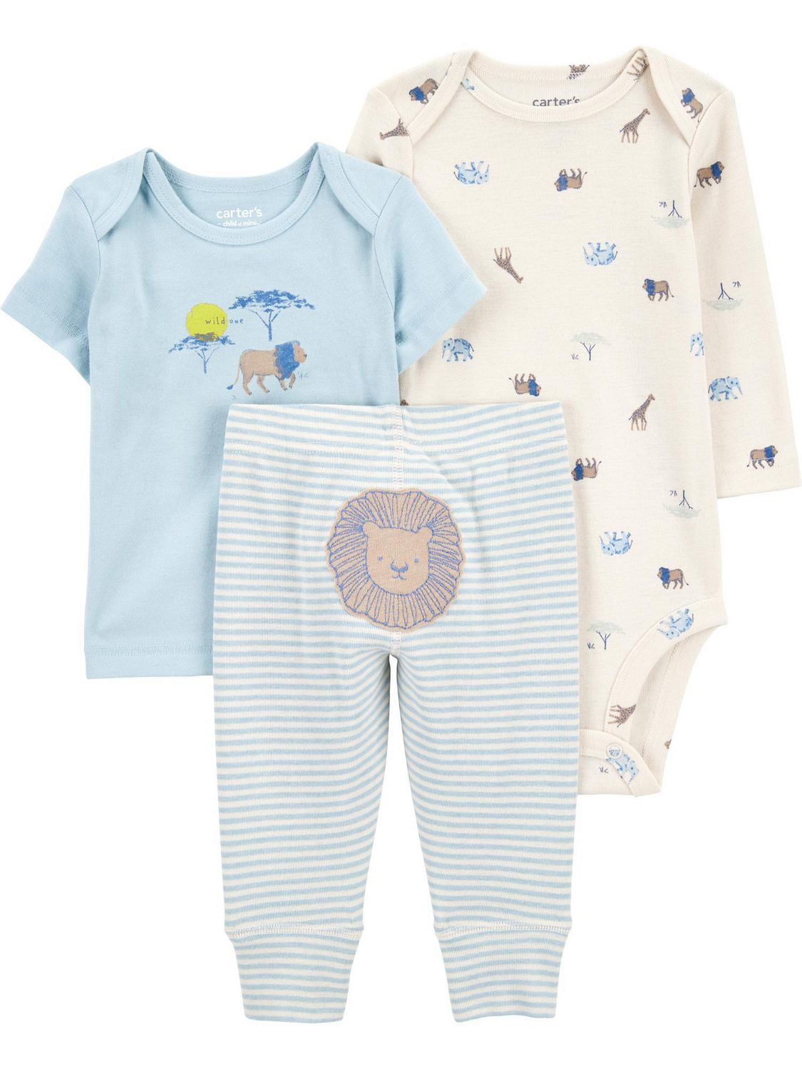 Ensemble 3 pièces pour bébés garçons Carter's Child of Mine - Safari bleu