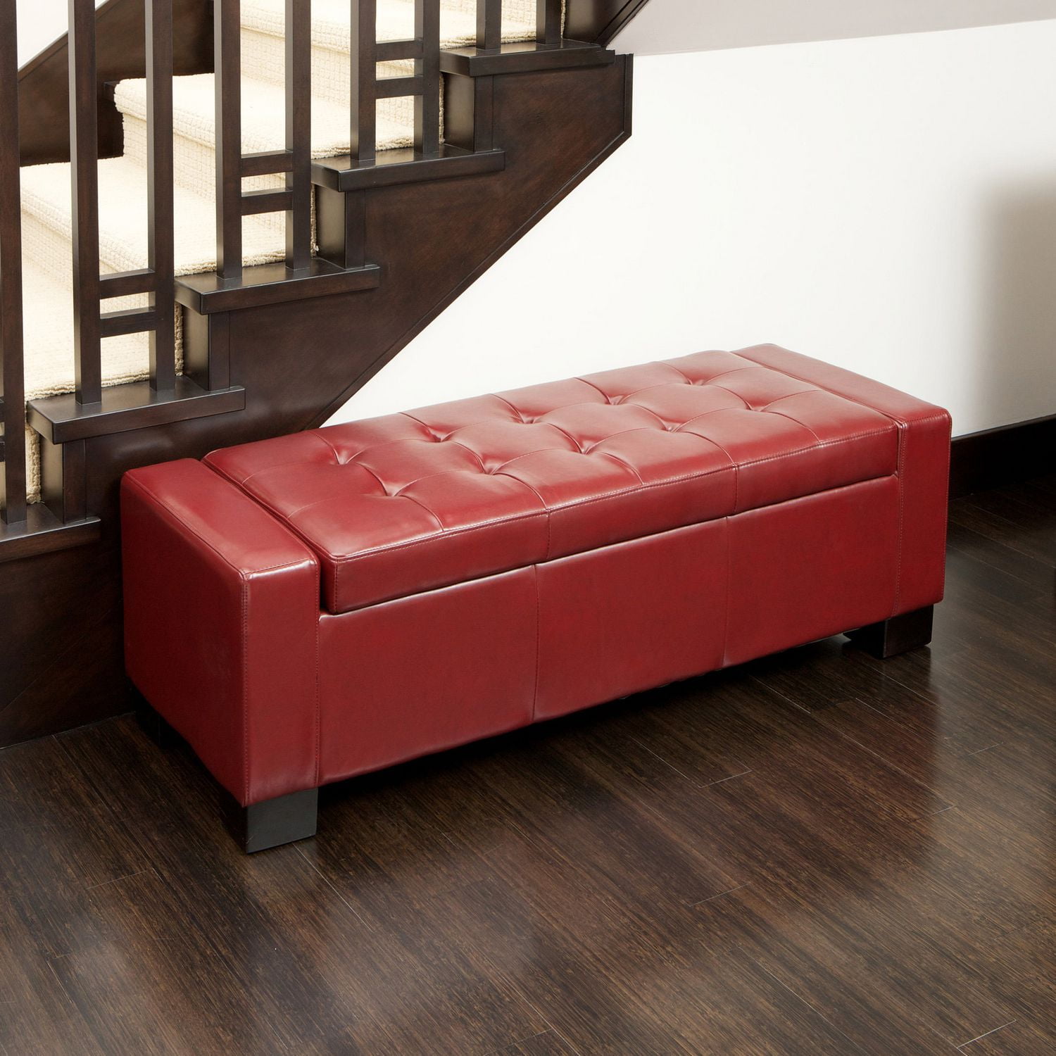 Rachel Red Bonded Leather Storage Ottoman Walmart Canada