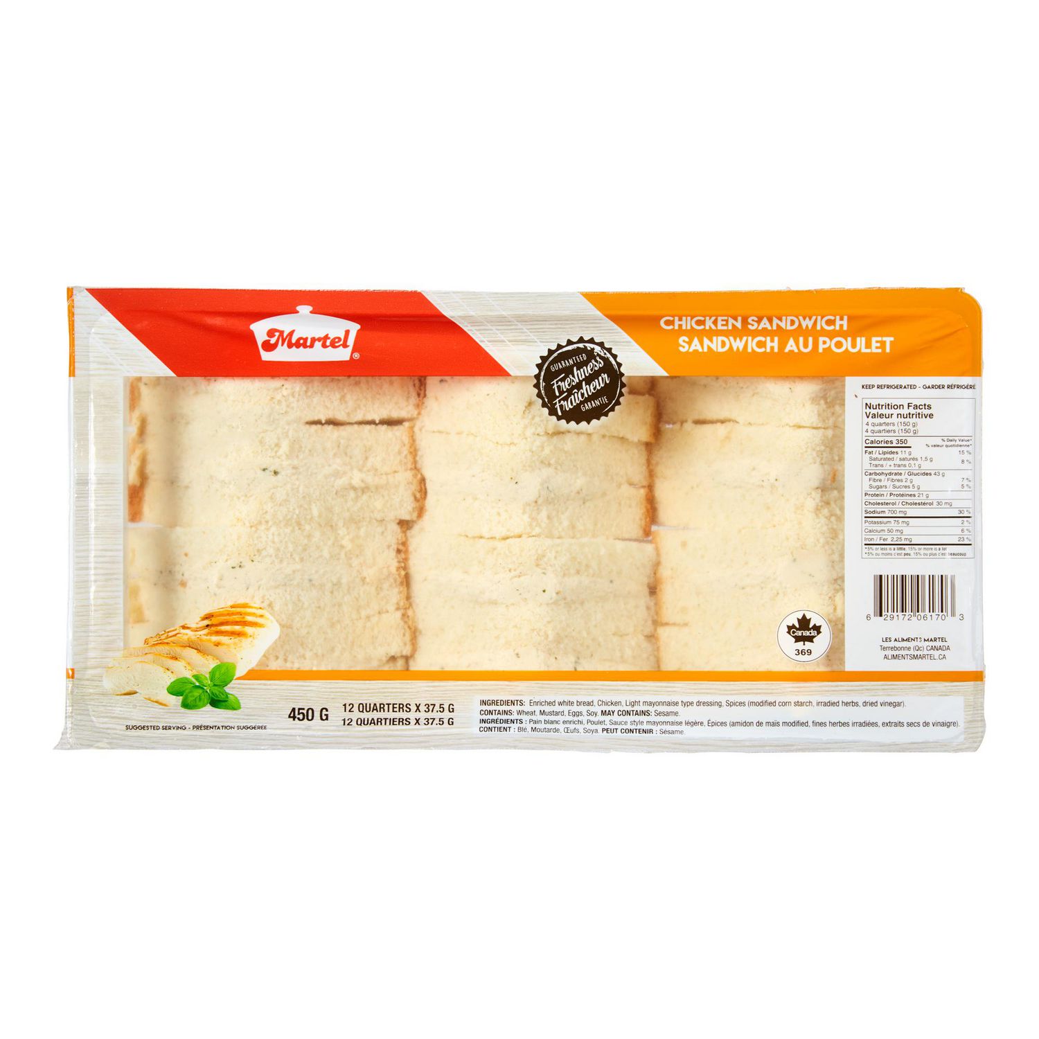Plateau de sandwichs à la salade de poulet Martel