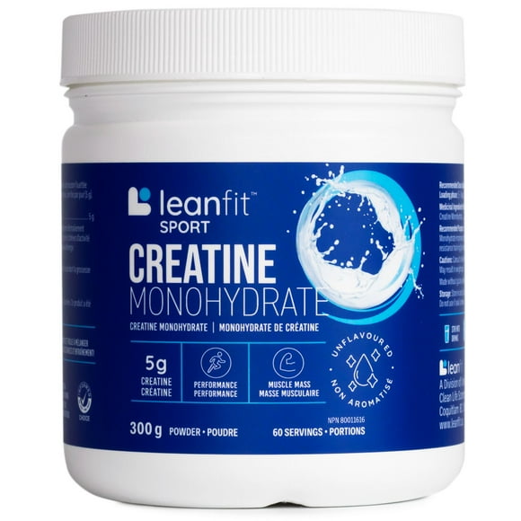 LEANFIT SPORT CREATINE MONOHYDRATE™ Powder Unflavoured 300g - Creatine Supplement for Increased Muscle Mass & Improved Performance - 5g Creatine Per Serving, Informed Choice Certified, Micronized & Pharmaceutical Grade Creatine, Gluten-Free, Vegan, Size: 300g Tub (60 Servings)