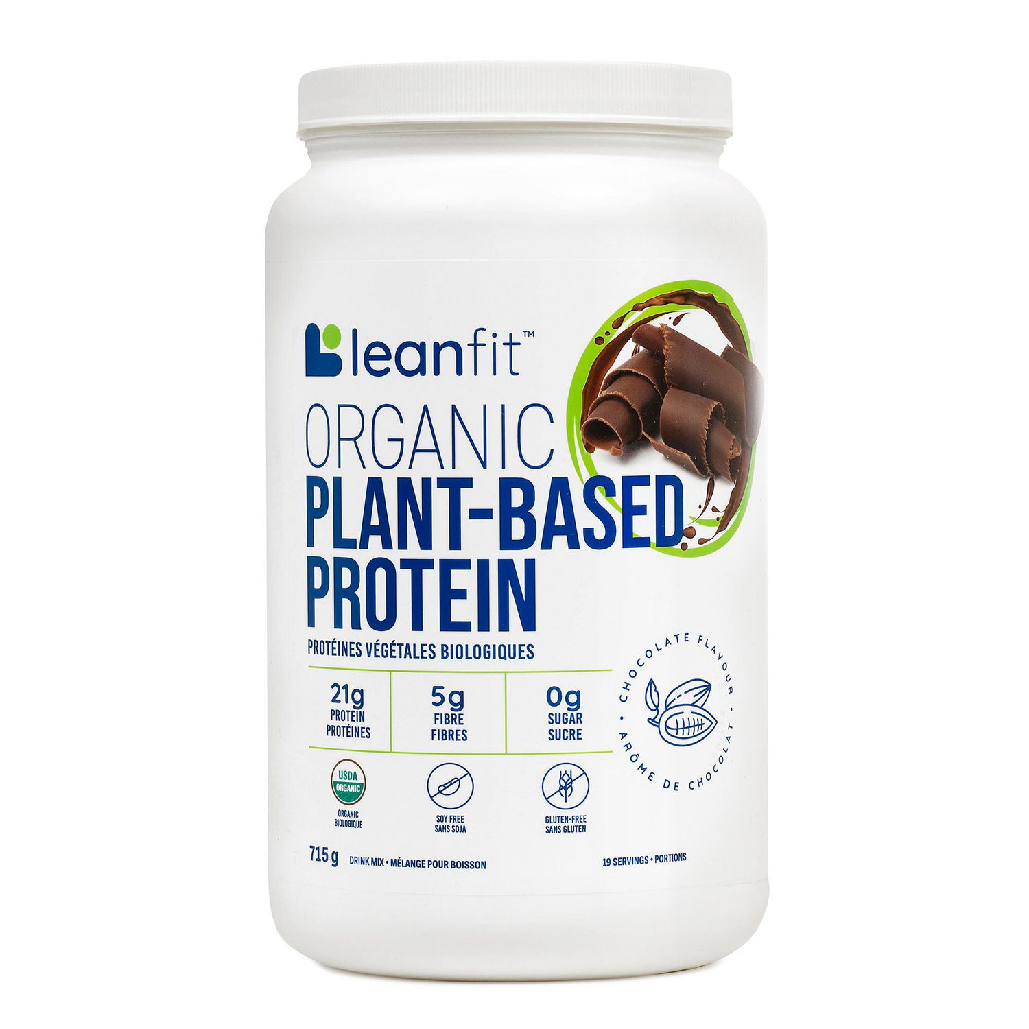 LEANFIT ORGANIC PLANT-BASED PROTEIN™ Chocolate 715g - Organic Plant Protein Powder, 21g Protein Per Serving, Vegan, Gluten-Free, Soy-Free, Non-GMO, Sugar-Free, Complete Amino Acid Profile