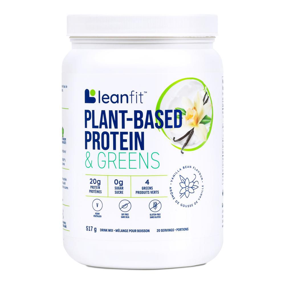 LEANFIT PLANT-BASED PROTEIN & GREENS™ Vanilla 517g - 20g Plant Protein + 4 Leafy Greens Per Serving, Vegan, Gluten-Free, Non-GMO, Soy-Free, No Sugar, Complete Amino Acid Profile